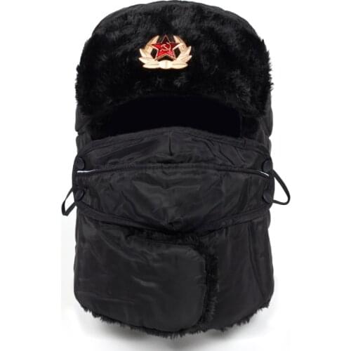 2018 Pilot Trooper Trapper Bomber Hat Soviet Army Military Badge Ushanka Aviator Cap Winter Earflap cotton cap hats