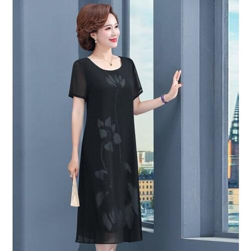 2021 Women Spring Summer New Vintage Mid Aaged Vestido Female Short Sleeve O-neck A-line Dress Lady Print Plus Size Dresses F580