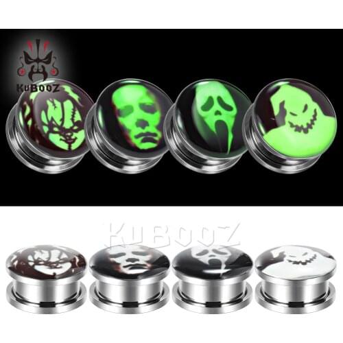 Green White Skull Logo Ear Gagues Expanders Characteristic Ear Tunnels Plugs Piercing Stud Fashion Gift 6mm to 30mm