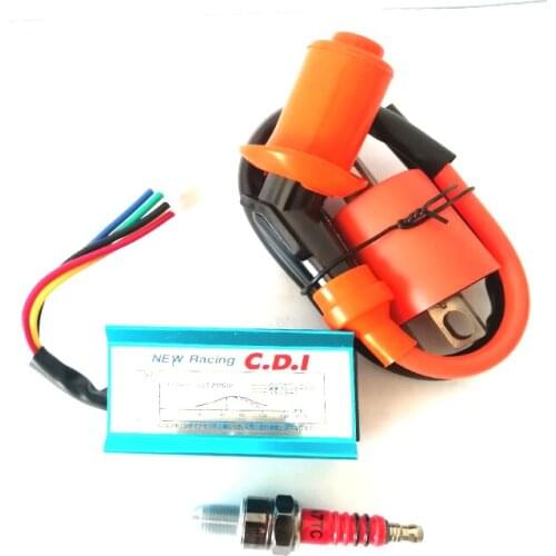 5 Pin Motorcycle Bikes CDI Box + Ignition Coil +Spark Plug For 50-125cc