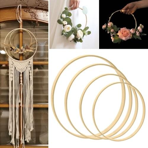 5pcs DIY Handmade Bamboo Wooden Circle Ring Dream Catcher Hanging Craft Floral Wreath For Wedding Hoop House garden plant decor