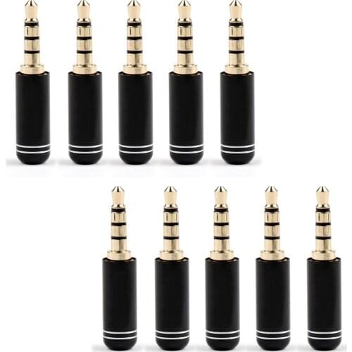 Artudatech 4Pcs/10Pcs Upgraded Copper Gold Plated 3.5mm Male Stereo Jack Plug 4 Pole Headphone Black Connector Parts