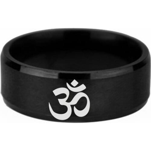 Biker Mens OM Symbol Indian Yoga Ring Classic BlackStainless Steel Jewelry Buddhism Zen Art Rings Accessories for Men Women Gift