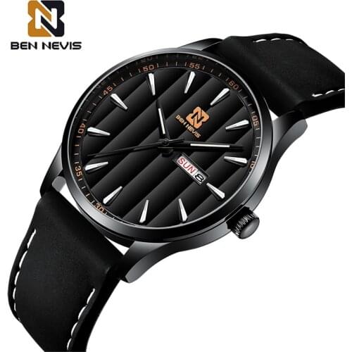 BENNEVIS Quartz Watches Men Leather Strap Male Wristwatches Top Luxury Brand Business Mens Clock Reloj Hombres Dropshipping