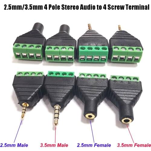 Cerrxian 2.5/3.5mm 4 Pole Stereo TRRS Audio Video Male Plug To 4Pin Screw Terminal Connector Adapter Female