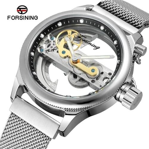 HOT Transparent Automatic Mechanical Watches Women Men Stainless Steel Mesh Strap Vintage Skeleton Watches Luminous Male Clocks