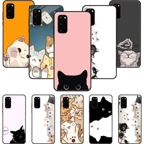 Phone Case For SamSung Galaxy S Note 10 20 7 6 9 8 Plus Edge E Ultra Lite Black Cover Coque Art Prime Tpu Etui Funny Cute cat
