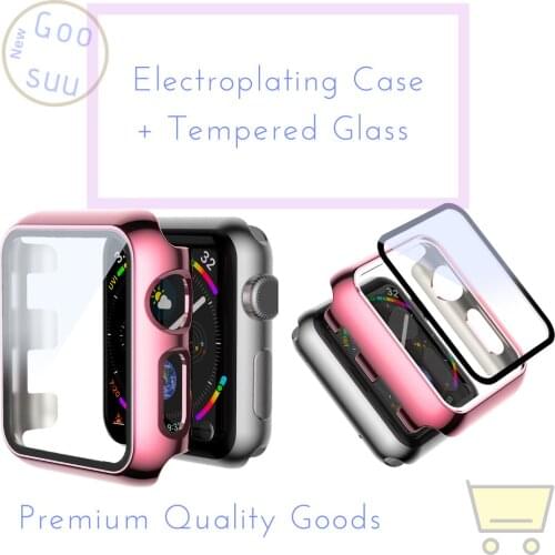 Tempered Glass Watch Case & Film for Iwatch Electroplating PC Case+Screen Protector for Apple iWatch 42mm 44mm 40mm 38mm 6 5 4 3