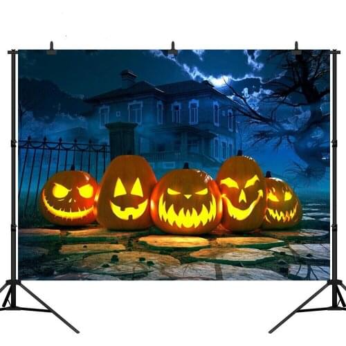Photography Backdrop Halloween Horror House Pumpkin Path Background