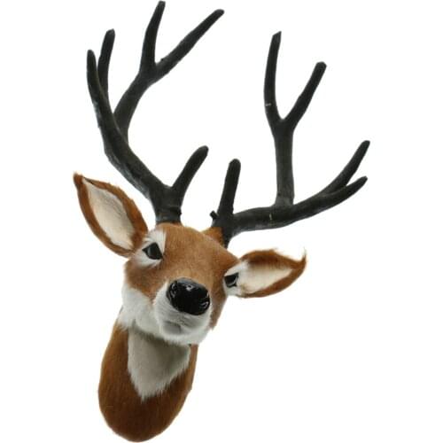 Flameer Deer Head Animals Wall Decor Creative Home Statues Sculptures Art 3D Wall Realistic Deer Head Hanging Ornament Craft