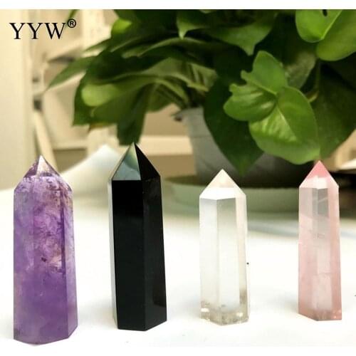 Crystal Stone Point A Set Tower Wicca Healing Crystal Hexagon Natural Minerals Magic Wand Home Decor Amethyst Rose Quartz