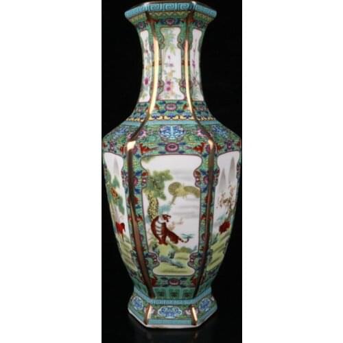 China Colored glaze ceramic twelve zodiac six square vase crafts statue