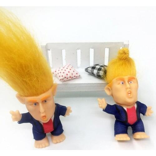 2.36'' President Donald Trump 2020 Collect Modle Long Hair Troll Doll Mini Action Figures Funny Toys for Adults Kids