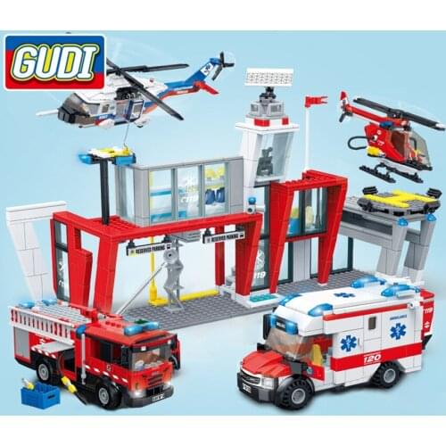 Block GUDI City Fire Station Ambulance Plane Car Building Blocks Bricks Kits Assembled Educational Toys For Children