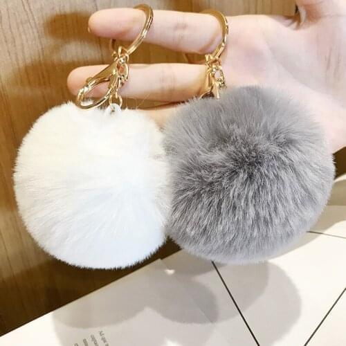 Korean Version of the New Fashion Imitation Lazy Rabbit Fur Ball Car Keychain Pendant Women Bag Ornaments Student Gift