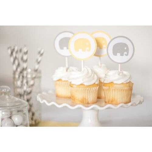 Circle Elephant Animals Cupcake Toppers birthday forest Wedding Bridal Shower Engagement Party food picks