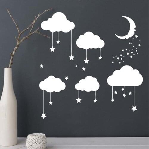 Sticker for Baby Room Kindergarten Clouds with Stars Moon Nursery Bedroom Wall Decal Art Baby Decals AZ-2