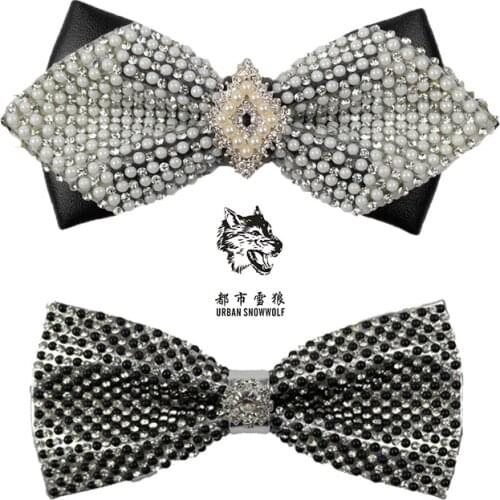 New Free Shipping fashion male MEN Headwear Korean men pearl full diamond groom married dress wedding party bow tie nectie man