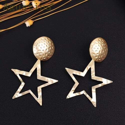 New Fashion Gold Earrings Big Drop Earings For Women Hollow Jewelry vintage Geometric Pentagram Metal Punk Earings Statement
