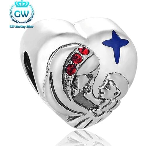 GW Sterling Silver Charm Beads Jewelry Mother And Son Charm Fit Bracelet MotherS Day Charms