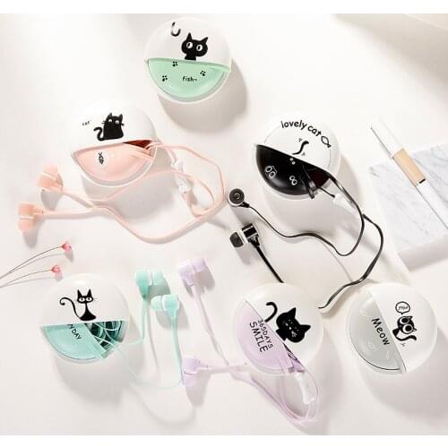 Kids Earphone Girls Cute Cat Cartoon Macaron Wired Headphone Stereo In Ear Headset With Microphone Suitable For Smartphone 3.5mm