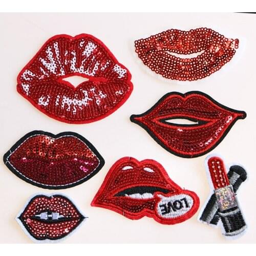 Various SexyLlips Sequin Icon Embroidered Iron on Patch for Clothing DIY Stripes Patchwork Stickers Badges on the Backpack
