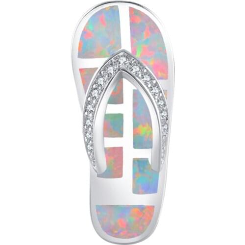 ROLILASON Hot Sale Flip flops Design White Fire Opal 925 Silver Necklace Pendants Zircon Fashion Jewelry for Women OPS688