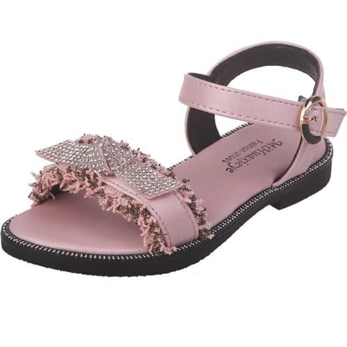 Skoex New Children Sandals Fashion Sparkle Rhinestone Girls Princess Sandals Flat Open Toe Breathable Kids Summer Dress Shoes