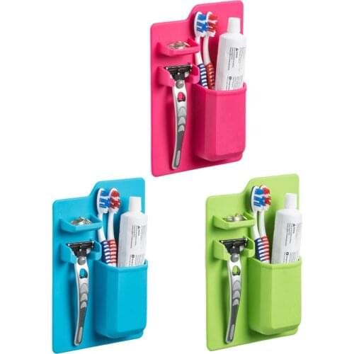 Silicone Wall Mount Holder For Toothbrush and Gargling Cup Toothpaste Container Organiser Bathroom Accessories