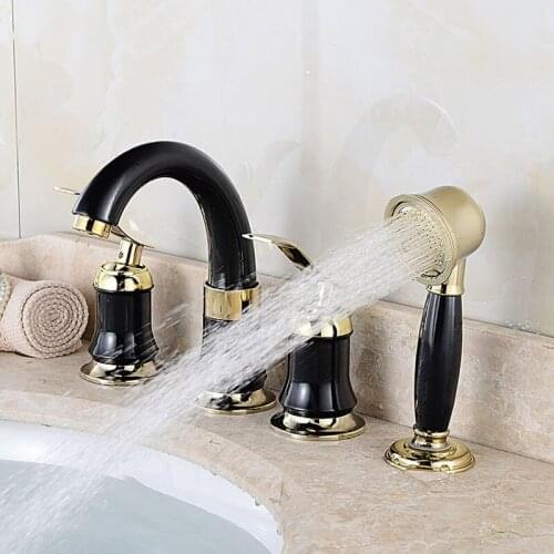 4Pcs Bathtub Faucet Bathroom Shower Faucet Set Deck Mounted Water Tap Mixer Spray Handheld Shower Head Bath Sink Basin Faucet