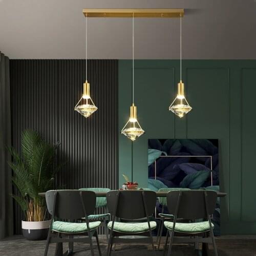 220V Modern Full Brass Led Pendant Lamps Kitchen Dining Room Bar Crystal Adjust Hanging Lamps Decor Led Stair Light