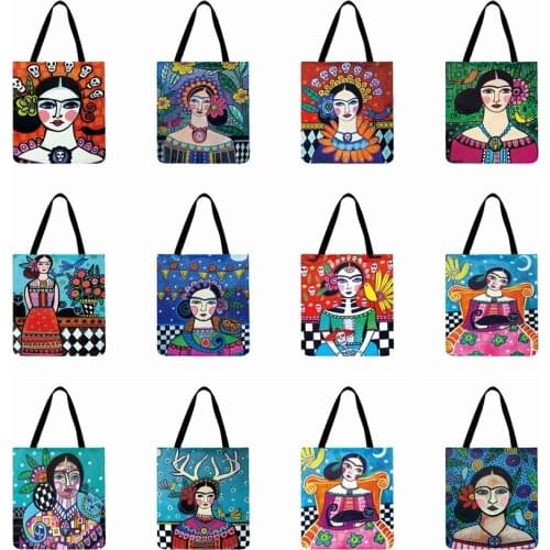 Ladies Shoulder Bag South American Girl Printed Tote Bag For Women Casual Totes Linen Fabric Bag Foldable Shopping Bag