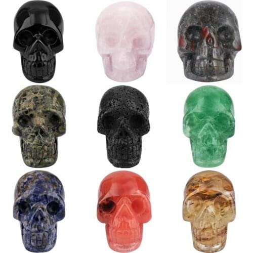 SUNYIK Healing Crystal Stone Human Reiki Skull Figurine Statue Sculptures 3"