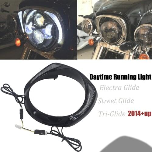 LED Anti-Collision Headlight Bezel Daytime Running Light For Harley Touring Tri Road Street Electra Glide FLHTCU