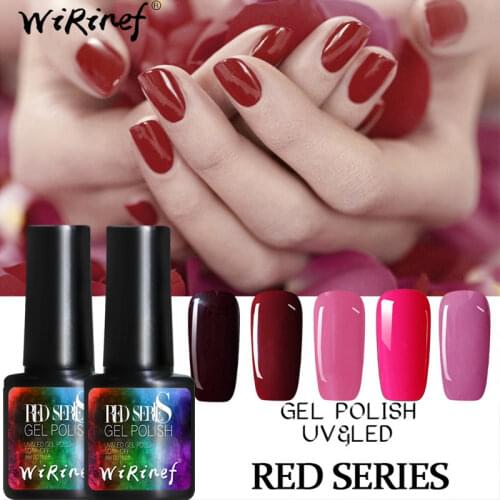 WiRinef 5colors Red Pure Color Series UV Gel Polish Long Lasting Soak Off Gel No Wipe Top Coat Base Coat Gel Varnish Polish