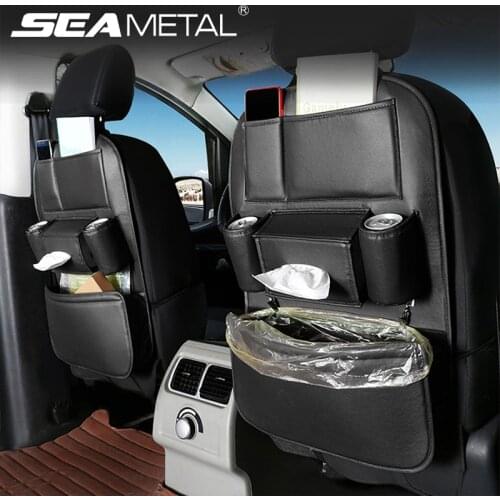Universal Car Seat Back Storage Bag PU Leather Multifunctional Backseat Hanging Organizer Tray for Travel Auto Stowing Tidying