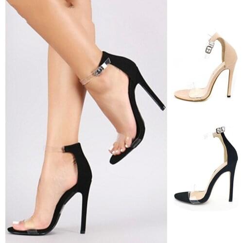 Women Pumps Transparent Heels Clear Shoes Woman Black Nude PVC Peep Toe Stilettos High Heels Sandals Plus Size dfv4