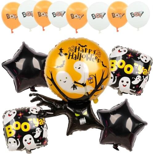 1set ghost tree spider pumpkin foil balloons 12inch BOO latex helium globos Happy Halloween Party Decoration supplies ballon