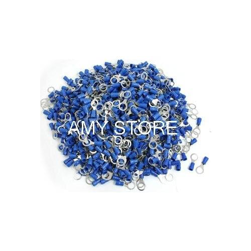 1000pcs RV2-8 Ring Tongue Type Pre Insulated Terminals Blue for AWG 16-14