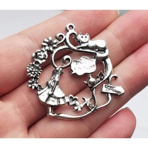 5pcs/lot--42x43mm, Antique bronze/silver plated little girl secret garden flower charms,DIY supplies,Jewelry accessories