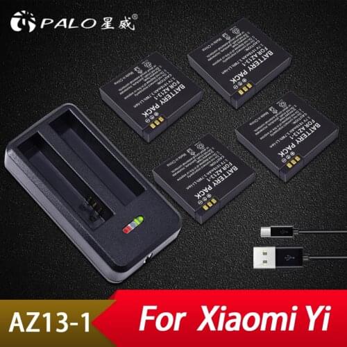 Palo 4Pcs AZ13-1 AZ13 batteries 1010mAh Li-ion Digital Battery For Xiaomi Yi Action Camera Accessories+ USB battery charger