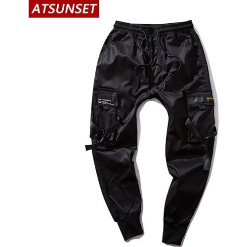 ATSUNSET Diablo Thread Cargo Pants Pocket Casual Streetwear Harajuku Sweatpants Male Hip Hop Trousers