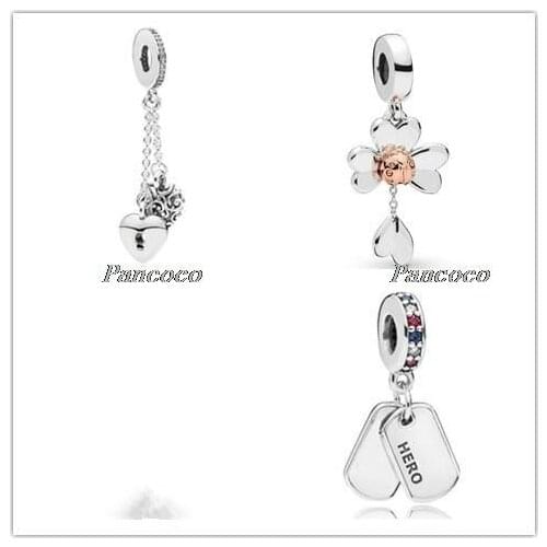 925 Sterling Silver Charm Rose & Silver Clover & Ladybird Charm Beads Fit Pandora Bracelet & Necklace Diy Jewelry
