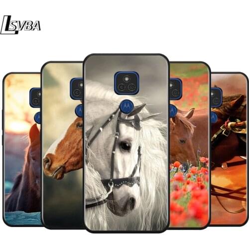 Animal Horse for Motorola G9 G8 G E7 E6 One Play Marco Hyper Fusion Stylus Power Edge Plus Black Phone Case