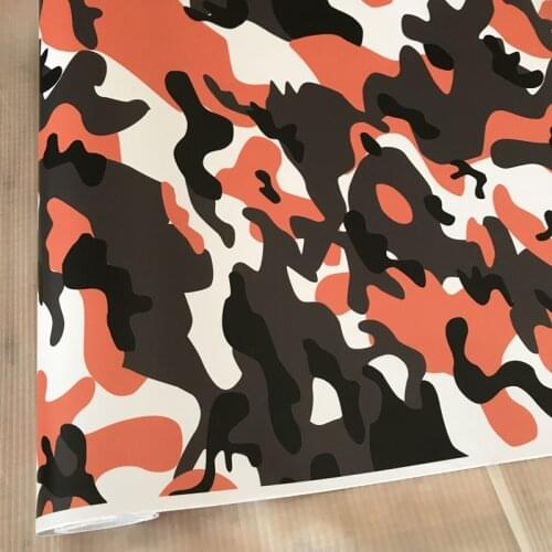 Orange Black Camouflage Vinyl Wrap Adhesive Orange Car Motorcycle Sticker Film Wrapping Decal Size:10/20/30/40/50X152CM