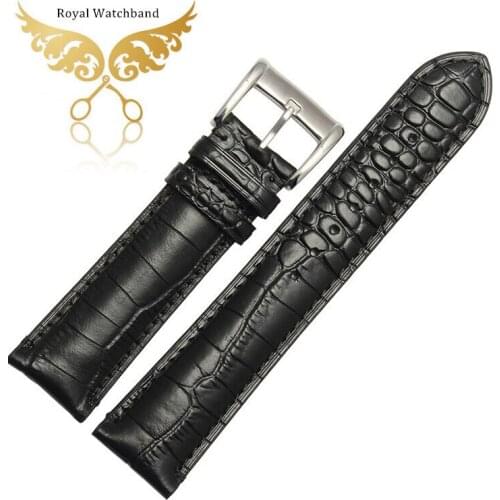 Black Crocodile pattern Genuine Leather Watchband for AR2432 2433 2447 20mm 22mm 24mm strap black