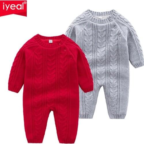 IYEAL Infant Baby Rompers Winter Clothes Newborn Baby Boy Girl Warm Velvet Inside Knitted Sweater Jumpsuit Kid Toddler Outerwear
