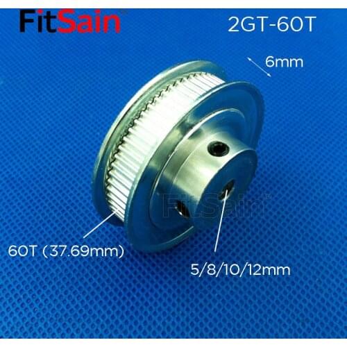 FitSain-2GT 60T Width 6mm aluminum alloy pulley center hole 5mm/6mm/8mm/10mm/12mm reduction ratio drive synchronous wheel