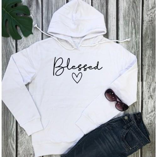 Blessed Heart Love Graphic Hoodies Women Religious Jesus Bible Verse Faithful Simply Design Winter Pullovers Streetwear Dropship