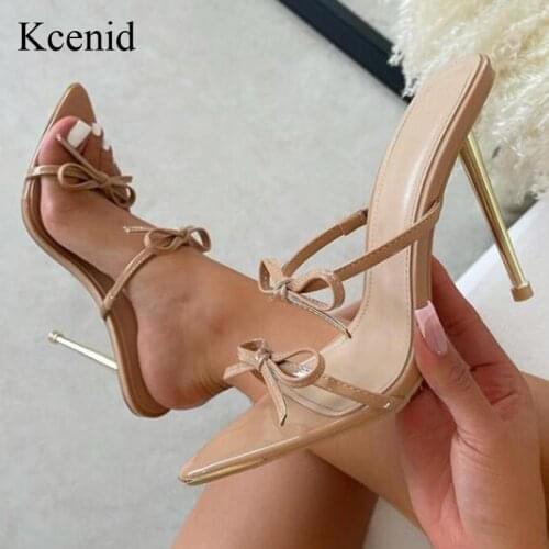 Kcenid Fashion Ladies Party Dress Shoes Slippers Summer Sandals Sexy Pointed Toe Sweet Bowtie Women Thin High Heels Pumps Rose